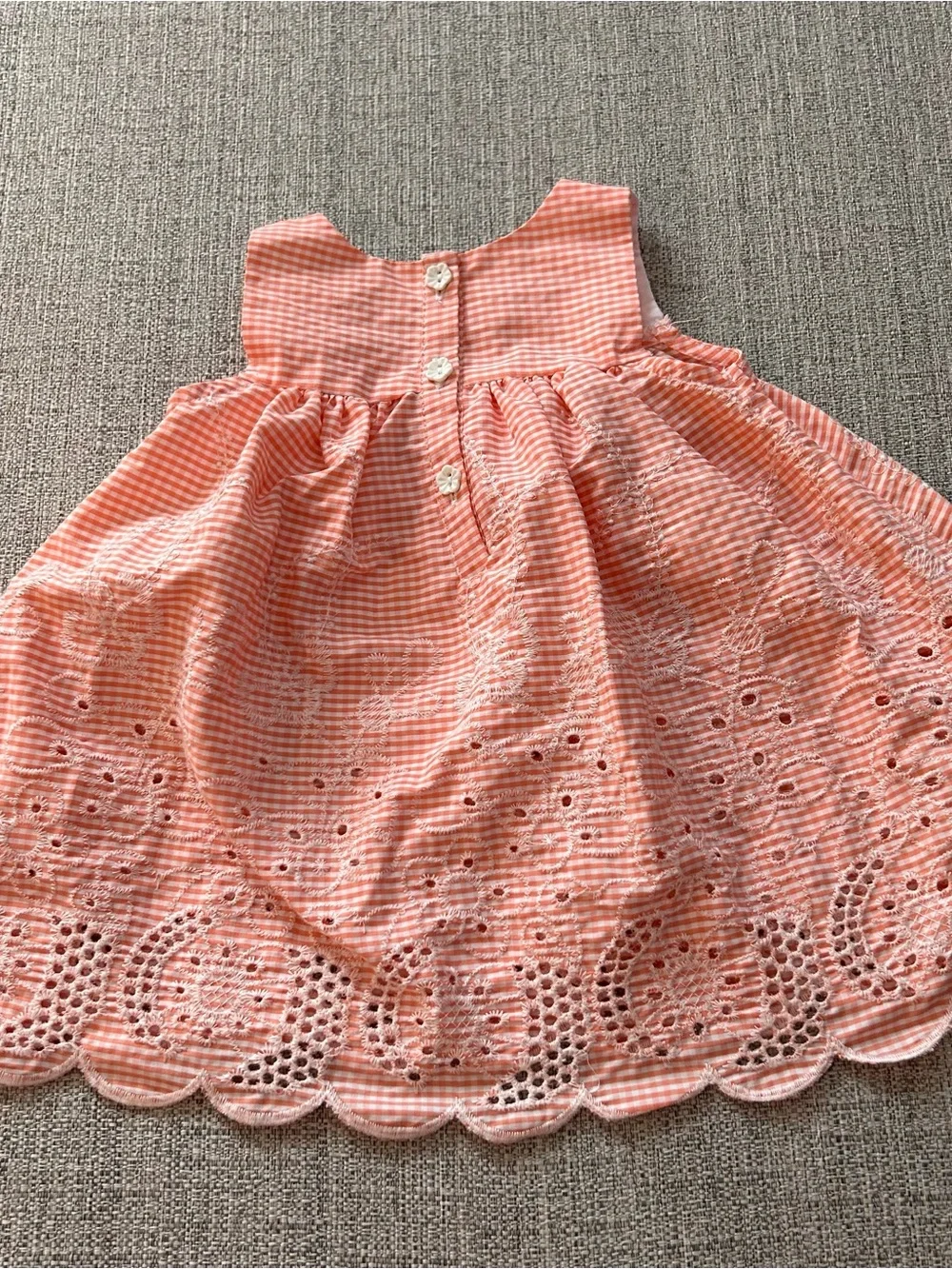 Bonnie Baby Peach Gingham Eyelet Sundress with Rosette. Size 12M